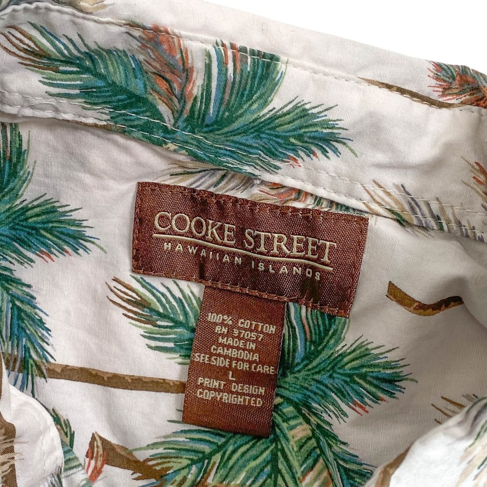 Cooke Street Hawaiian Aloha Shirt Large Palms Floral White Green - Picture 5 of 7